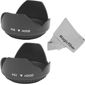 58MM & 52MM Tulip Flower Lens Hood for CANON Rebel (T3i T3 T2 T2i T1i XT XTi XSi XS), CANON EOS (1100D 600D 550D 500D 450D 400D 350D 300D 60D 7D) and NIKON ( D5100 D5000 D3000 D40X D60 ) + Premium Goja Microfiber Cleaning Cloth