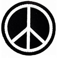 Peace Sign Embroidered Patch Anti-War Hippie Iron-On Symbol Black