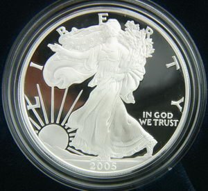 2005 American Silver Eagle Proof $1 Dollar Coin W/Box-image