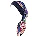 Myluna Women Vintage Silky Turbans Bonnet Elastic Wide Band Multifunction Printing Hat Chemo Hair Loss Cap (Blue)
