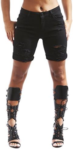 Soho BABE Junior's Heavy Rip Off Stretch Twill Bermuda Shorts-Black-11