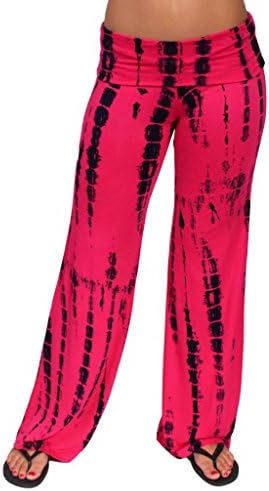 Women's Long Wide Leg Print Palazzo Tie Dye Look Chevron: HOT PINK.NAVY (LG)