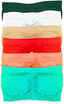 Styleyet Women's Seamless Padded/Non-Padded Bandeau Tube Bra-6PACK (Pad #1-6Pack)