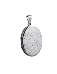 Silver 35x26mm hand engraved flat oval Locket