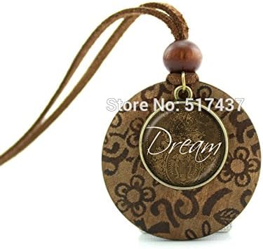 Pretty Lee New Design Round Wood Necklace Dream Necklace Word Pendant Personalized Picture Necklace