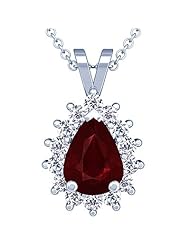Platinum Pear Cut Ruby And Round Diamond Pendant