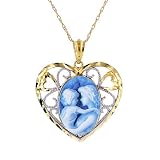 14K Yellow Gold Blue Agate Mother Holding Child Cameo Pendant W/ 18 Chain