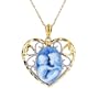 14K Yellow Gold Blue Agate Cameo Pendant W/ 18" Chain Depicting Mother Holding Child
