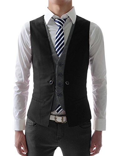VE34 TheLees Mens premium layered style slim vest waist coat