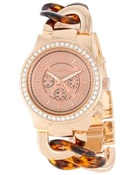 Bombshell Womens BS0716RT  Rhinestone Case Chain Link Rose Gold and Tortoise Woven Bracelet Watch