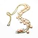 Fashion Gold Tone Metal Long Necklace Set with Peach Pink Beads and Clear Rhinestone Beads