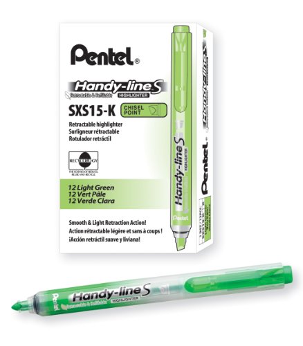 Pentel Handy-Line S Retractable and Refillable Chisel Tip Highlighter,, Light Green Ink, Box of 12 (SXS15-K)