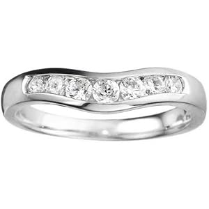 0.44 crt Cubic Zirconia Mounted In Sterling Silver. Traditional Style Contour Wedding Band.