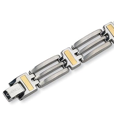 24K Gold Plated Brushed and Polished Titanium Bracelet - 8.5 Inches