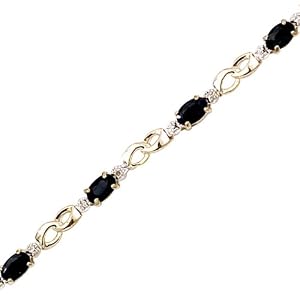 14K Yellow Gold 0.02 ct. Diamond and 3 ct. Sapphire Bracelet by