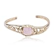 18k Yellow Gold Plated Sterling Silver Rose Quartz Cabachon and Diamond Accent Cuff Bracelet