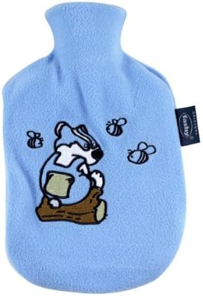 Kids Fleece Cover Hot Water Bottle - Blue Badger (1 liter) water bottle by Fashy