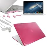 Skque Pink Crystal Hard Transparent Cover Case + Silicone Port Dust Plug Cup + LCD Display Screen Protector Film + 3.5MM Earphone headset w/mic for Apple MacBook Pro 15 with Retina display