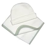 Tadpoles Organic Cotton Receiving Blanket and Infant Cap - Sage Trim