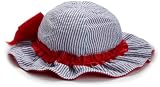 Mud Pie Boathouse Baby Seersucker Sun Hat with Ruffle and Bow, Blue/Red, 0 - 12 Months