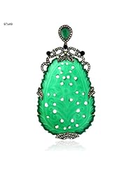 18kt Yellow Gold Diamond Pave Gemstone Carved Pendant Silver Jewelry By Socheec