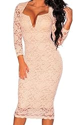 V-neck Lace Spring Summer Winter Polyester/Spandex Plunging Neck Club Dress/Midi Dress 