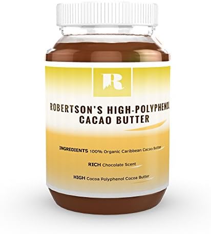 Robertson's High-Polyphenol Cacao Butter, 1 Pound. High Cacao Content, Rich Chocolate Scent