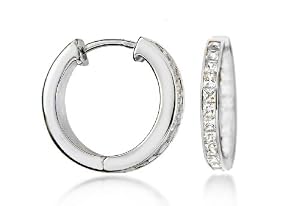 Silver Channel Set Cubic Zirconia Hoop Earrings