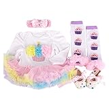 ベビー ワンピース風 ロンパース 長袖 0-3M 3-6M 6-12M 50 60 70 80 おそろいの ヘアバンド ブーティ 付き 女児 781 (3-6M, ケーキ・虹色)