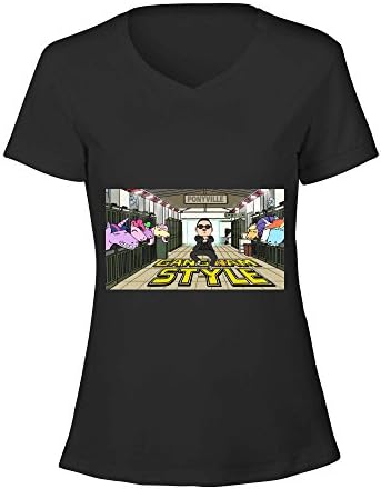 Luketor Gangnam Style Soft Cotton V-Neck Design T Shirt For Women Black