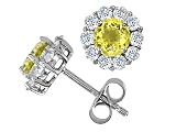 2.25 cts 14K White Gold Plated 925 Sterling Silver and Genuine Round Lemon Quartz Earrings