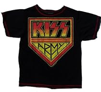 Toddler Kids Decon KISS ARMY Full Print Distressed T Shirt with Contrast Stitching - Black