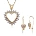 18k Yellow Gold Plated Sterling Silver Genuine Diamond Heart Earrings and Pendant, 18