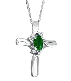 Emerald Cross Diamond Pendant 14k White Gold