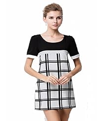 Plus Size Short Sleeves Round Neck Plaid Print Cotton  Dress