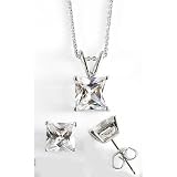Search : SignatureSquare Cubic Zirconia Necklace Set STERLING SILVER
