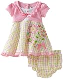 Youngland Baby-girls Infant Mock Carigan Flower Seersucker Dress With Diaper Cover