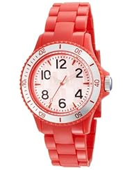 L by ELLE Womens LE50007P04 Red Plastic Silver-Tone Bezel Watch