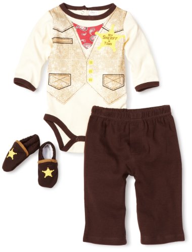 Best Price Baby Essentials Baby-boys Newborn 3 Piece Sheriff Creeper and Short Set, Brown, 6-9 Months