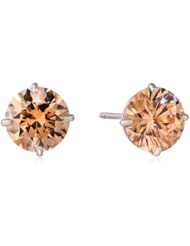 10k Gold Champagne Swarovski Zirconia Stud Earrings (2 cttw)