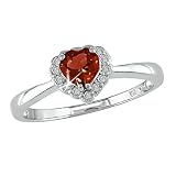 10K White Gold .07 ctw Diamond and Heart Shape Garnet Ring, I-J,I2-I3