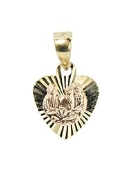 14k Yellow and Rose Gold, Baptism Christening Medal Pendant Charm Heart 13mm Wide