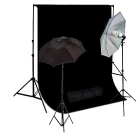 StudioFX 800W Photography Lighting Light Kit + 10' x 10' 100% Cotton Black Muslin Backdrop Background + Photo Portrait Studio 33 Umbrella Continuous Lighting Kit - 2 Black/Silver Reflector Umbrella