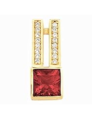 14K Yellow Gold Princess Cut Mozambique Garnet and Diamond Pendant -- LIFETIME WARRANTY