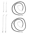 Necklace Cords for Pendants - D58 - 16" + 2" Extension Chains - Black Silk/Satin AND 2 Pcs of 2" Extension Chains and 2 Pcs of 4" Extension Chains ~ Silver Tone Plated - SET OF TWO (2) CORDS and FOUR (4) EXTENDERS