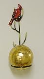Metal Cardinal Wall D&eacute;cor with Gold Leaf Glass Gazing Globe (5 inch)
