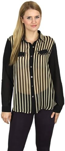BeLush Women's Plus Size Chiffon Stripe Blouse 2XL (18) Black/ Beige