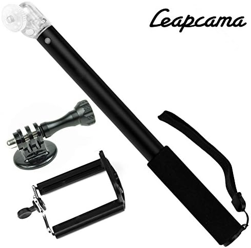 LEAPCAMA® Extendable Handheld Monopod Self Portrait Stick for GoPro Hero 3 + / 3/2/1 with Phone Holder for iPhone 4 / 4s iPhone 5 / 5s / 5c iPhone 6 6 PLUS Samsung Galaxy s3 / 4 notes (Black)