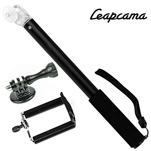 LEAPCAMA® Extendable Handheld Monopod Self Portrait Stick for GoPro Hero 3 + / 3/2/1 with Phone Holder for iPhone 4 / 4s iPhone 5 / 5s / 5c iPhone 6 6 PLUS Samsung Galaxy s3 / 4 notes (Black)