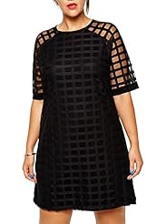 Plus Size Elbow Length Sleeves Above the Knee Mesh Mini Dress 